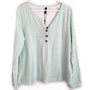 Just fashion now casual green striped v neck t-shirt size small.